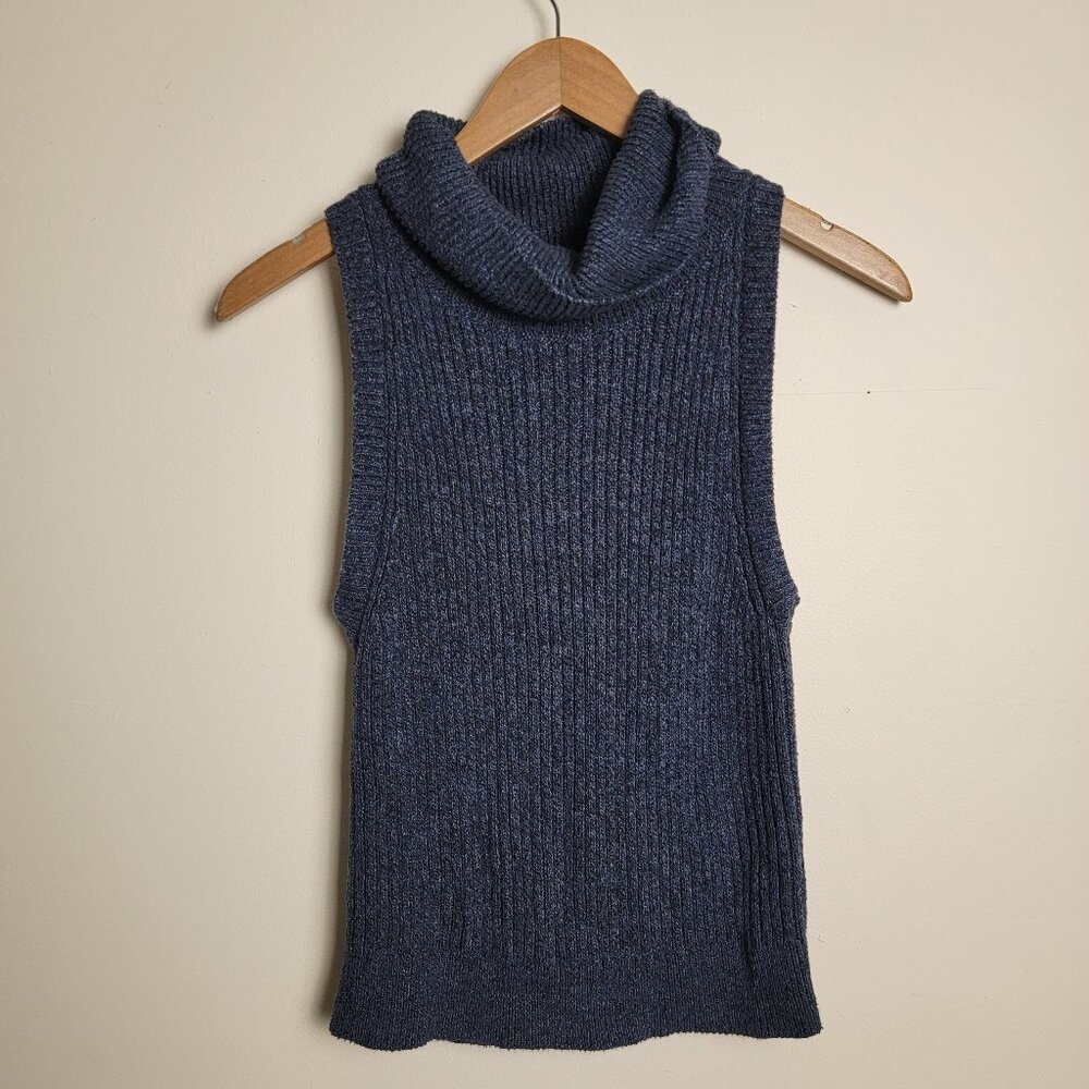 Abercrombie & Fitch Blue Knit Sleeveless Turtleneck Sweater Size Large